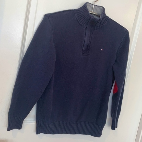 TOMMY HILFIGER | Youth Large (16/18) Navy Blue Quarter Zip Collared Sweatshirt - Picture 7 of 8